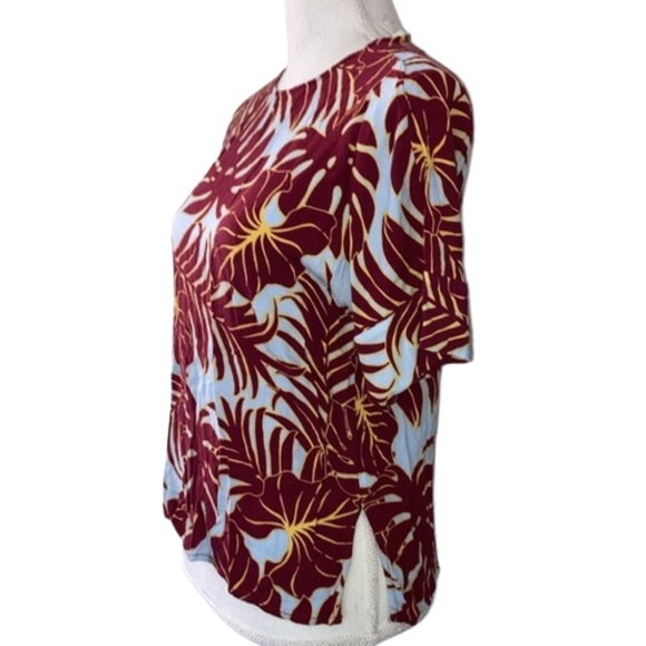 H&M size 8 Womens top short sleeved red and blue Hawaiian Leaves Paradise - Picture 5 of 8